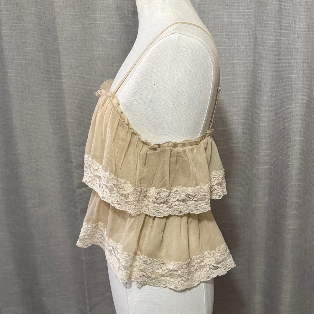 American Eagle Lace Trimmed Cropped Top-Sz M-Cream/White-Semi Sheer-Adj Straps - Picture 5 of 13